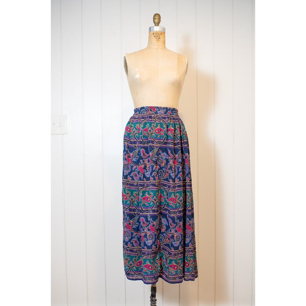Vintage 90s Boho Broomstick Skirt, Ornate Paisley Festival Flowy Rayon Maxi, LG